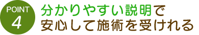 患者様にわかりやすく説明、提案で安心して施術をうけられるから
